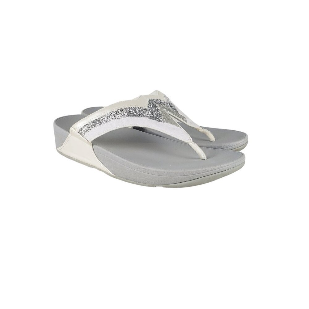 Fitflop Lulu Urban White Glitter Pearl Thong Sandals Bridal Wedding Size 11